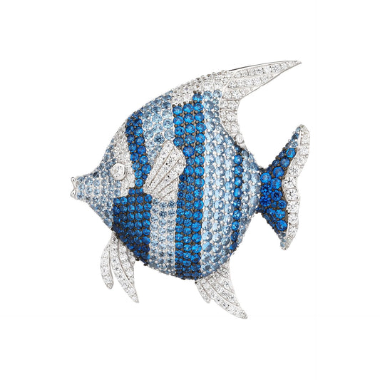 Blue Diamond Goldfish Brooch Sterling Silver with Gemstone Corsage