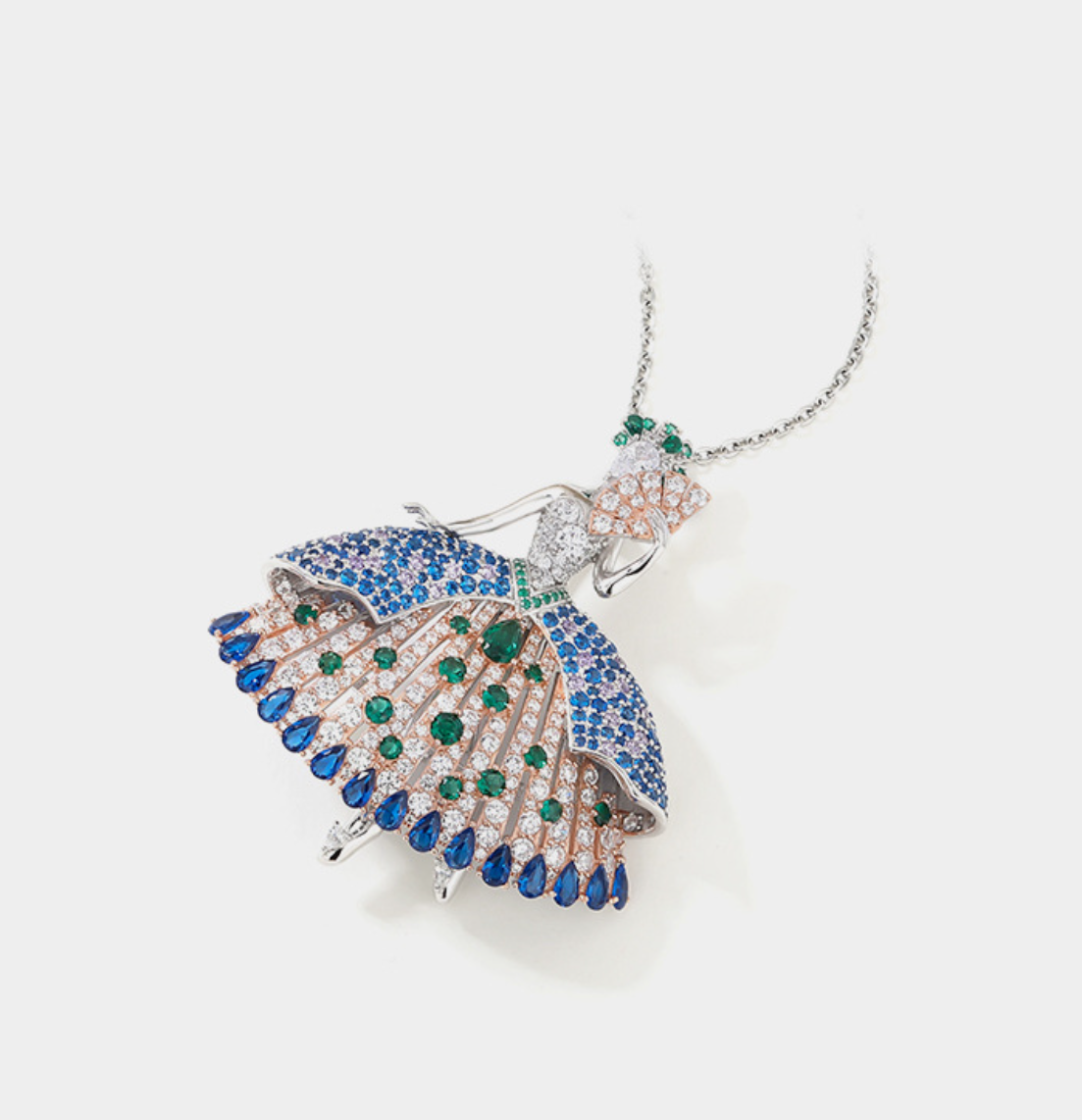 Ballet Dancing Girl Blue and Green Diamond Brooch