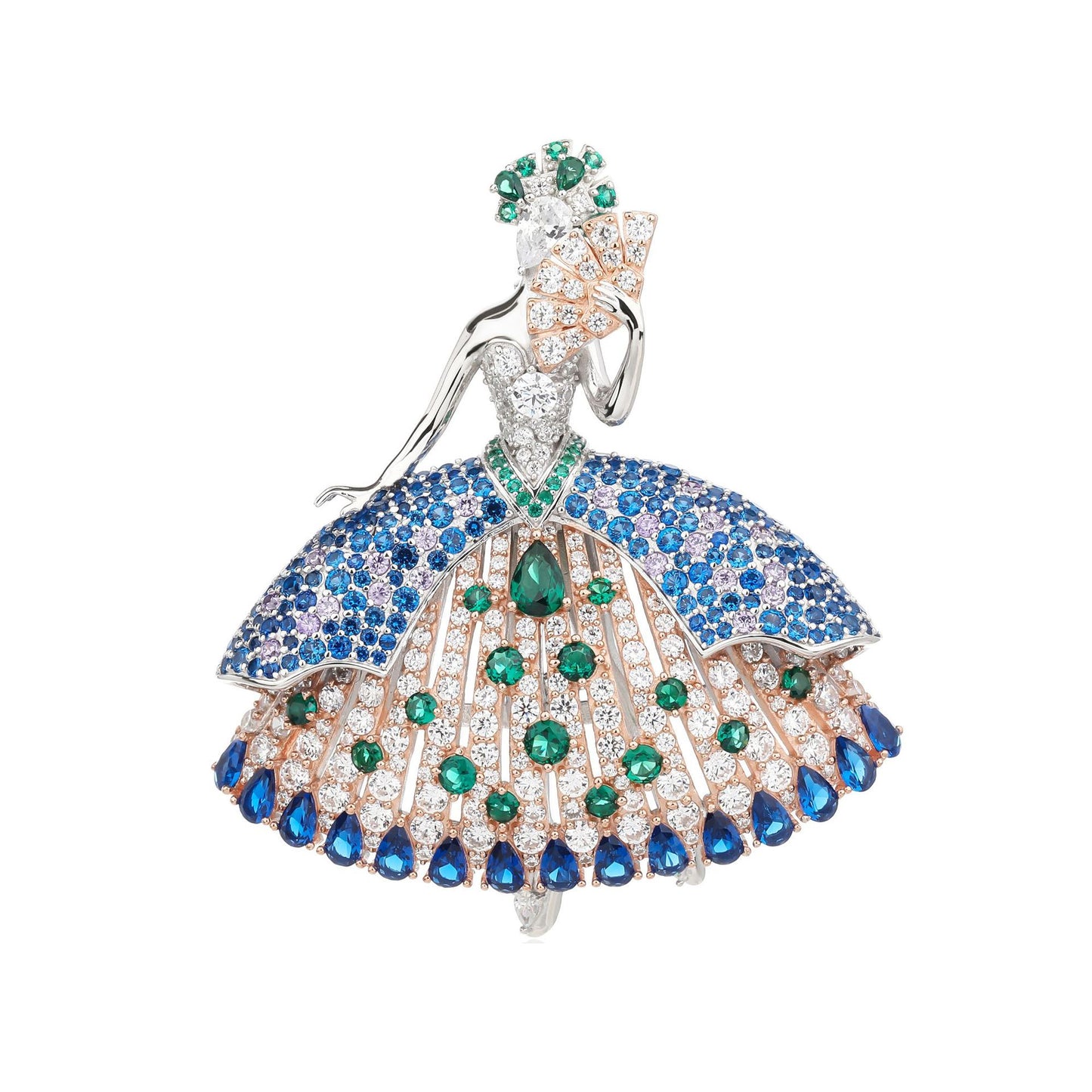 Ballet Dancing Girl Blue and Green Diamond Brooch