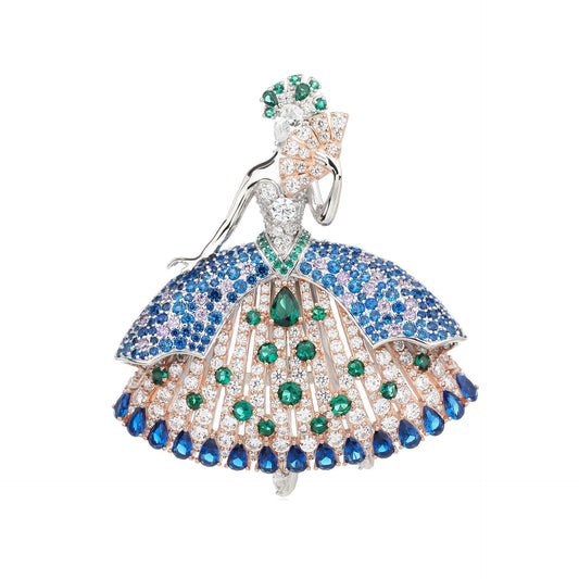Ballet Dancing Girl Blue and Green Diamond Brooch