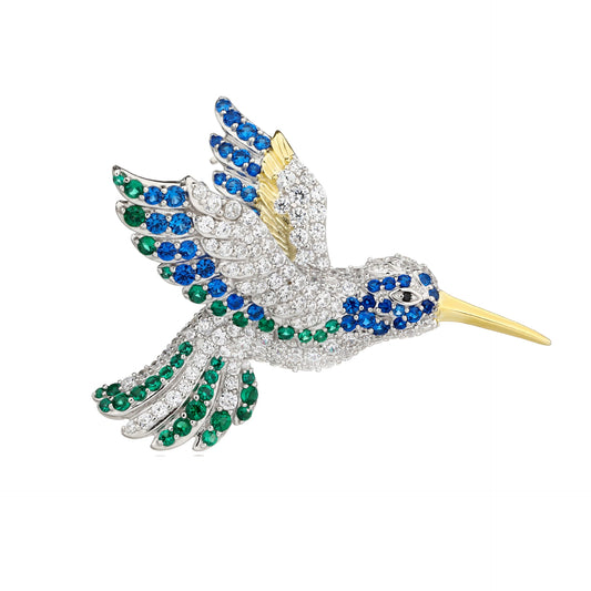 Hummingbird Blue Green Diamond Brooch Premium Corsage