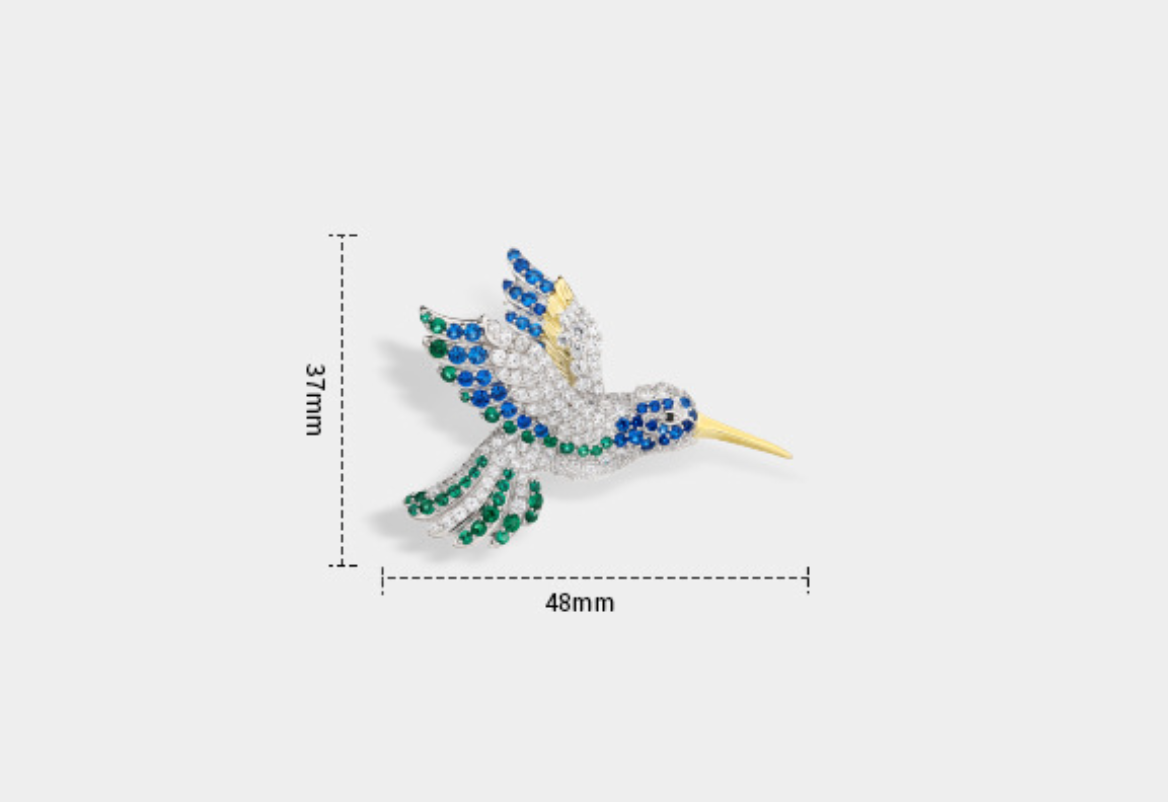 Hummingbird Blue Green Diamond Brooch Premium Corsage