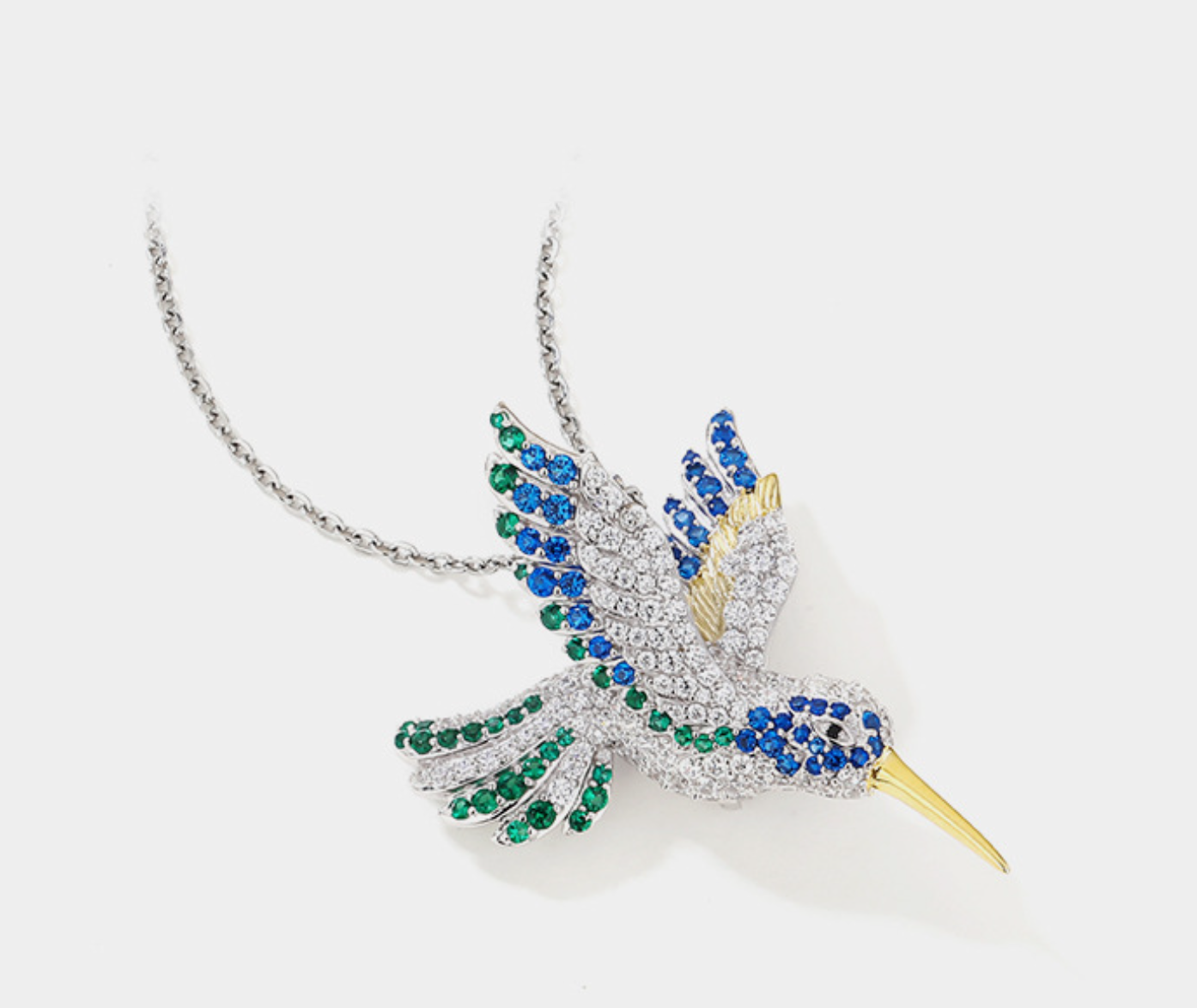 Hummingbird Blue Green Diamond Brooch Premium Corsage