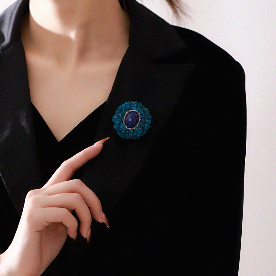 Blue Green Lapis Lazuli Brooch High-end Luxury Corsage