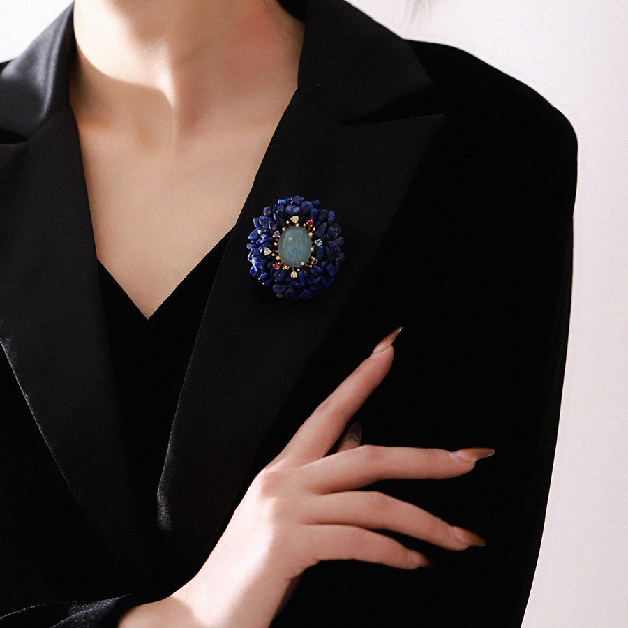 Blue Lapis Lazuli Brooch High-end Luxury Corsage