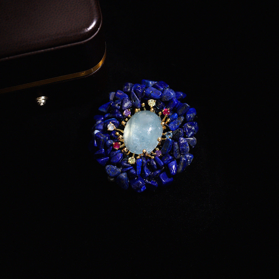 Blue Lapis Lazuli Brooch High-end Luxury Corsage