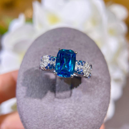 3.6 Carat Ashoka Diamond Cut Cultured Gemstone Gradient Diamond Navy Blue Full Star S925 Silver