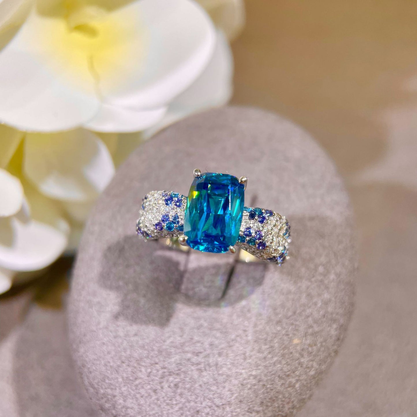 3.6 Carat Ashoka Diamond Cut Cultured Gemstone Gradient Diamond Navy Blue Full Star S925 Silver