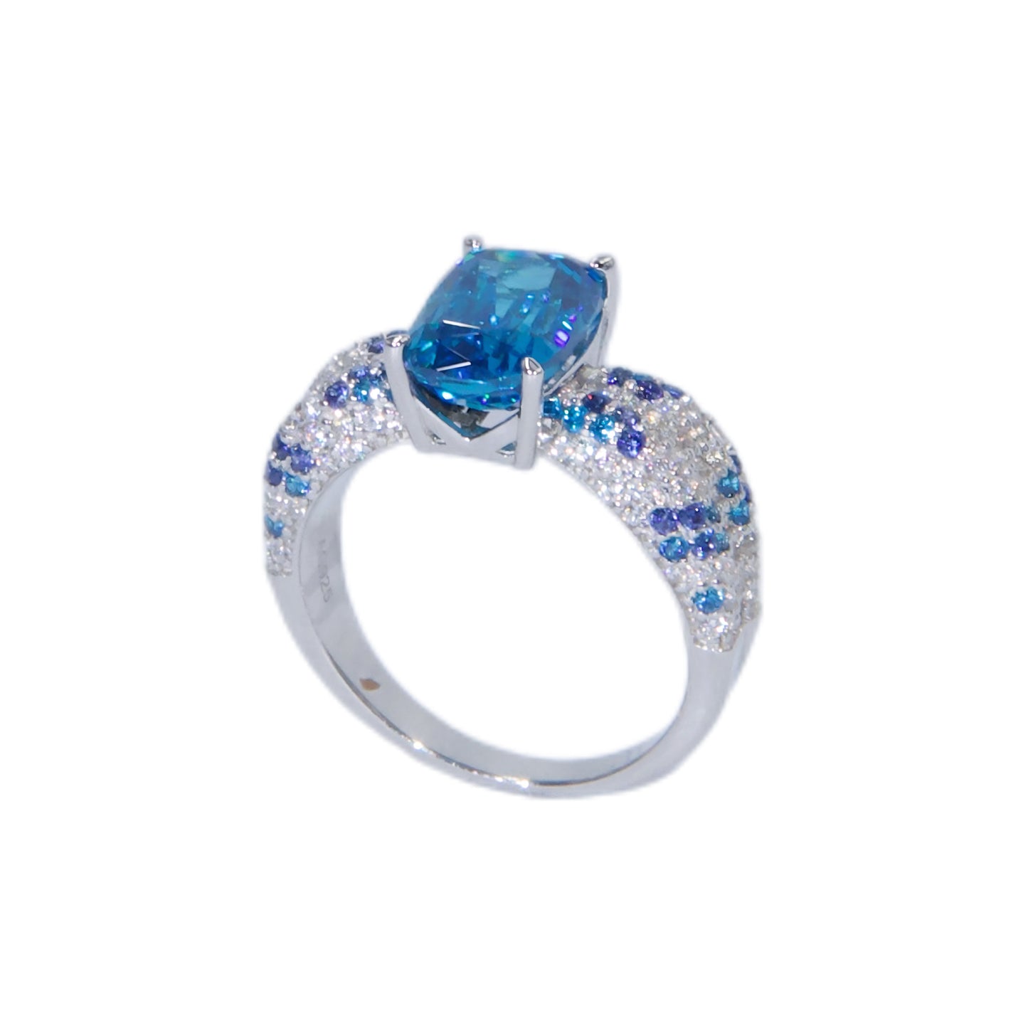 3.6 Carat Ashoka Diamond Cut Cultured Gemstone Gradient Diamond Navy Blue Full Star S925 Silver
