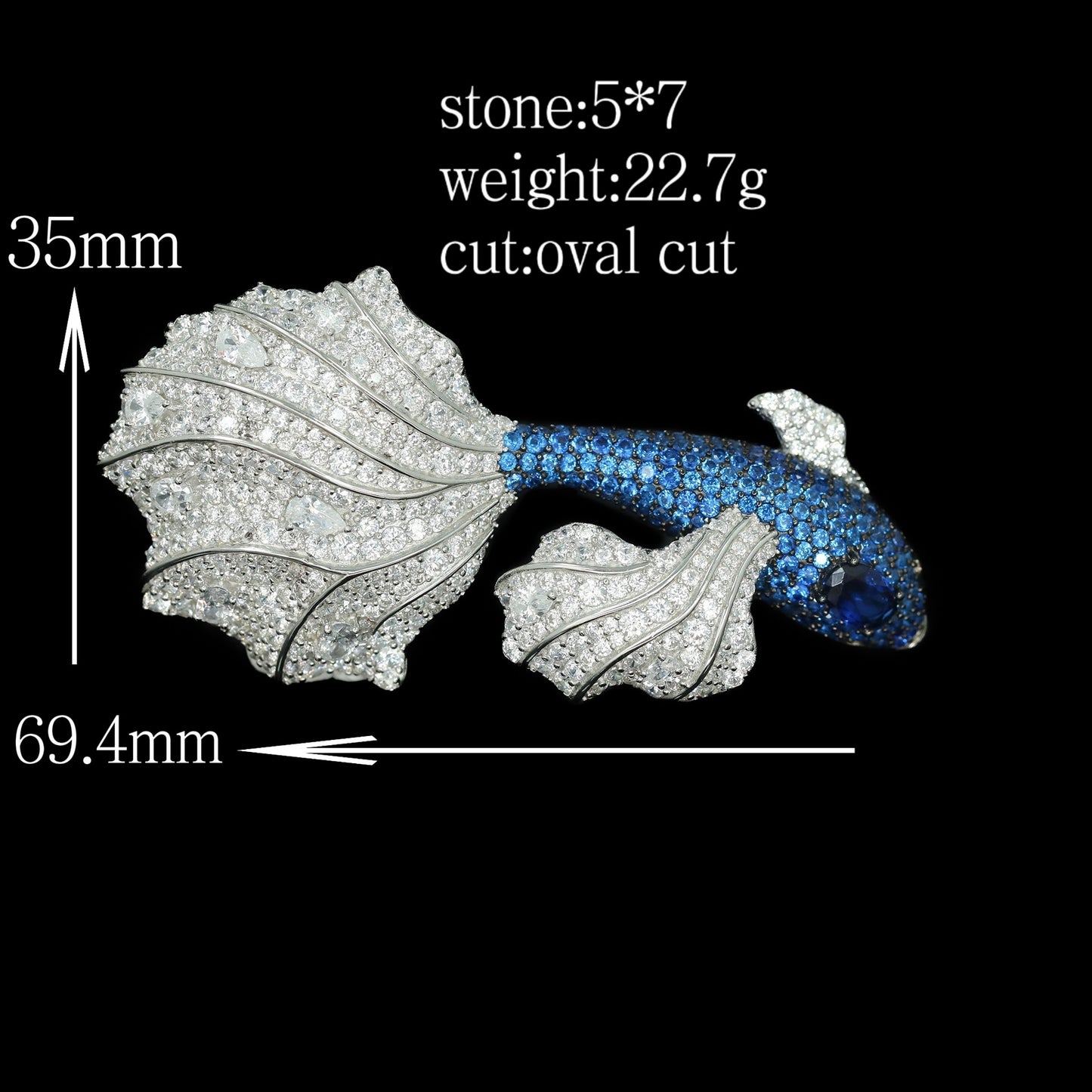 Royal Blue Oriental Aesthetics Golden Jade Goldfish Diamond Brooch