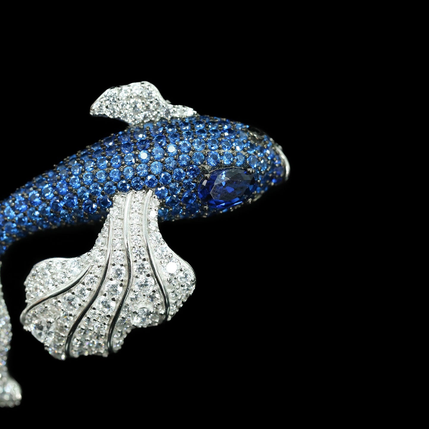 Royal Blue Oriental Aesthetics Golden Jade Goldfish Diamond Brooch