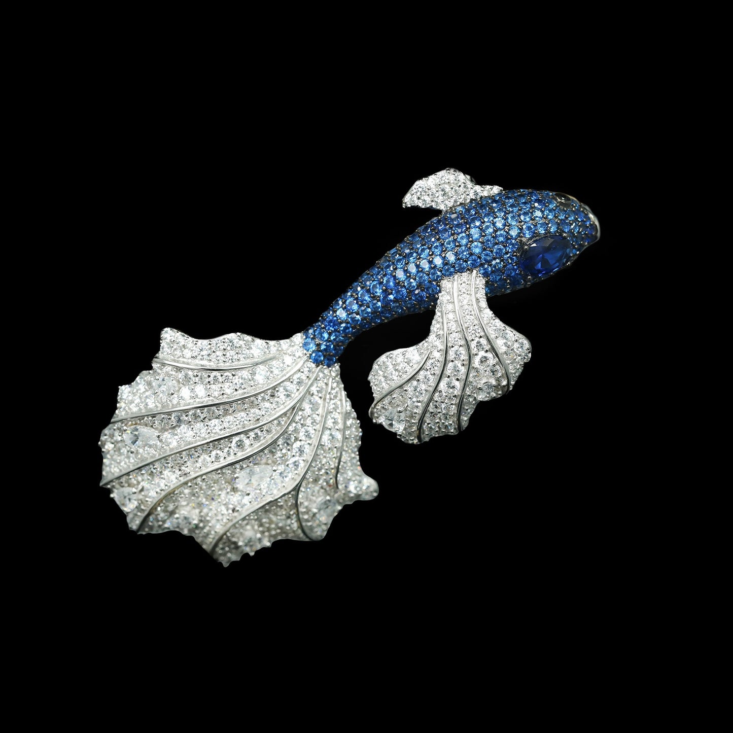 Royal Blue Oriental Aesthetics Golden Jade Goldfish Diamond Brooch