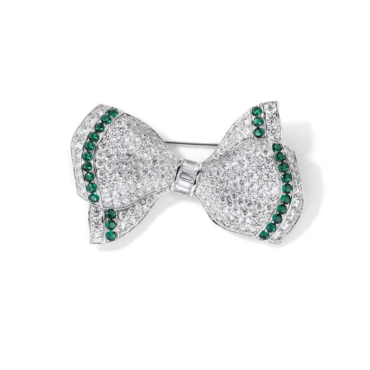 Bow Diamond Brooch Green Premium Corsage