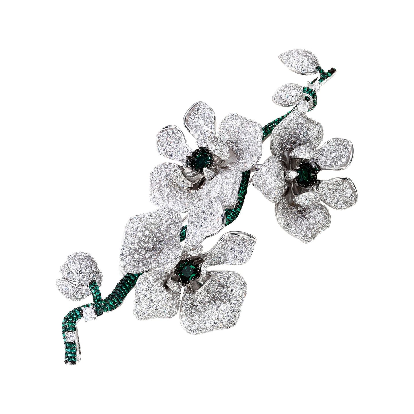 Butterfly Orchid Diamond Brooch Silver Gilded Sparkling Luxury Corsage