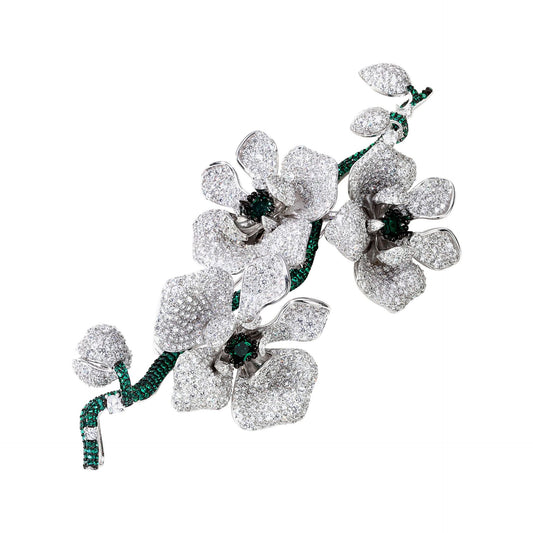 Butterfly Orchid Diamond Brooch Silver Gilded Sparkling Luxury Corsage