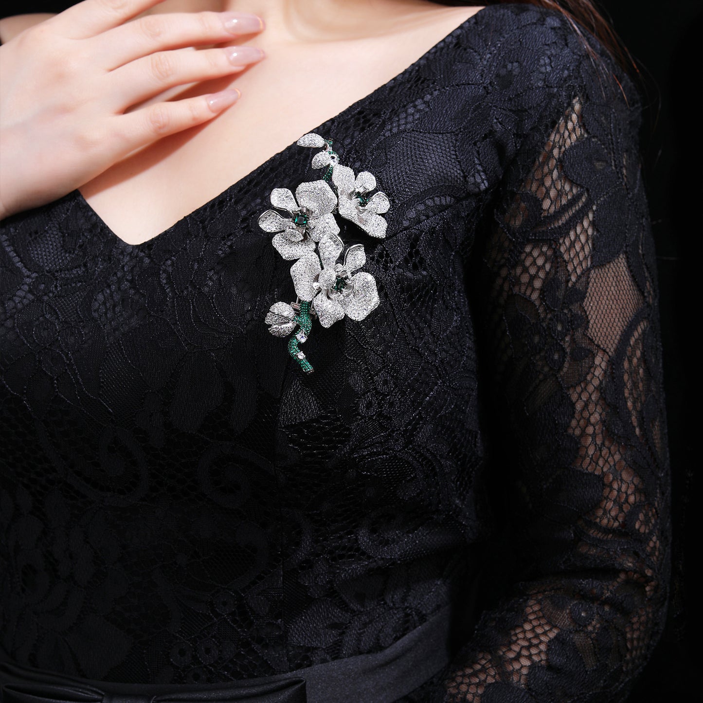 Butterfly Orchid Diamond Brooch Silver Gilded Sparkling Luxury Corsage