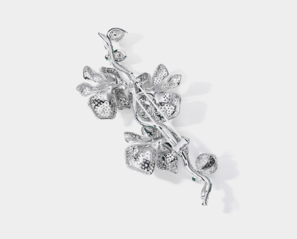 Butterfly Orchid Diamond Brooch Silver Gilded Sparkling Luxury Corsage