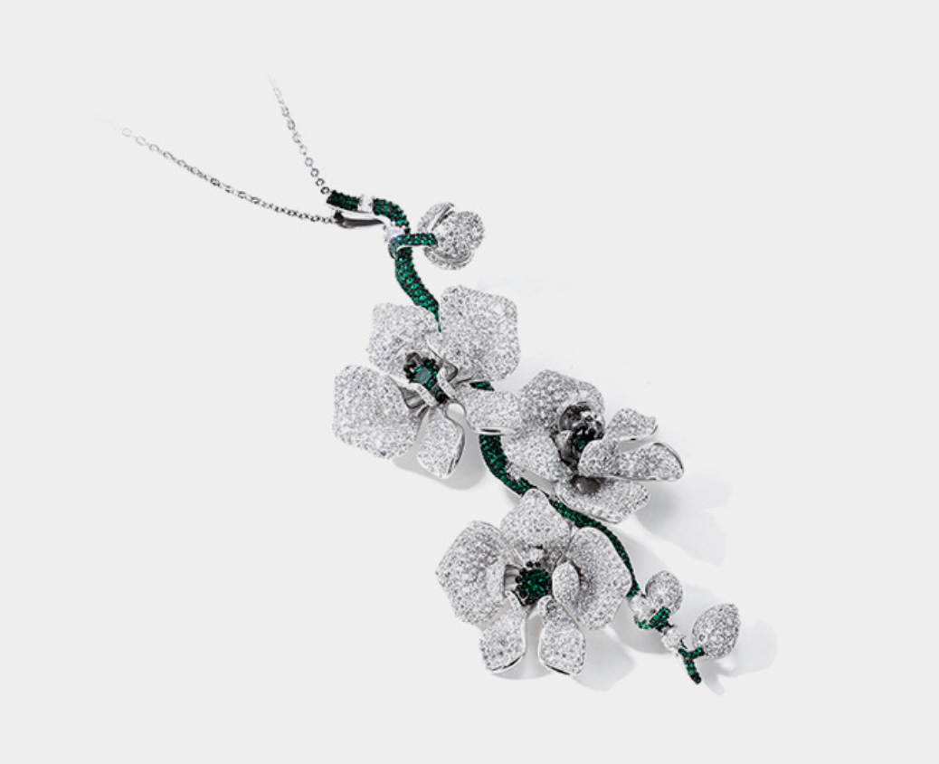 Butterfly Orchid Diamond Brooch Silver Gilded Sparkling Luxury Corsage