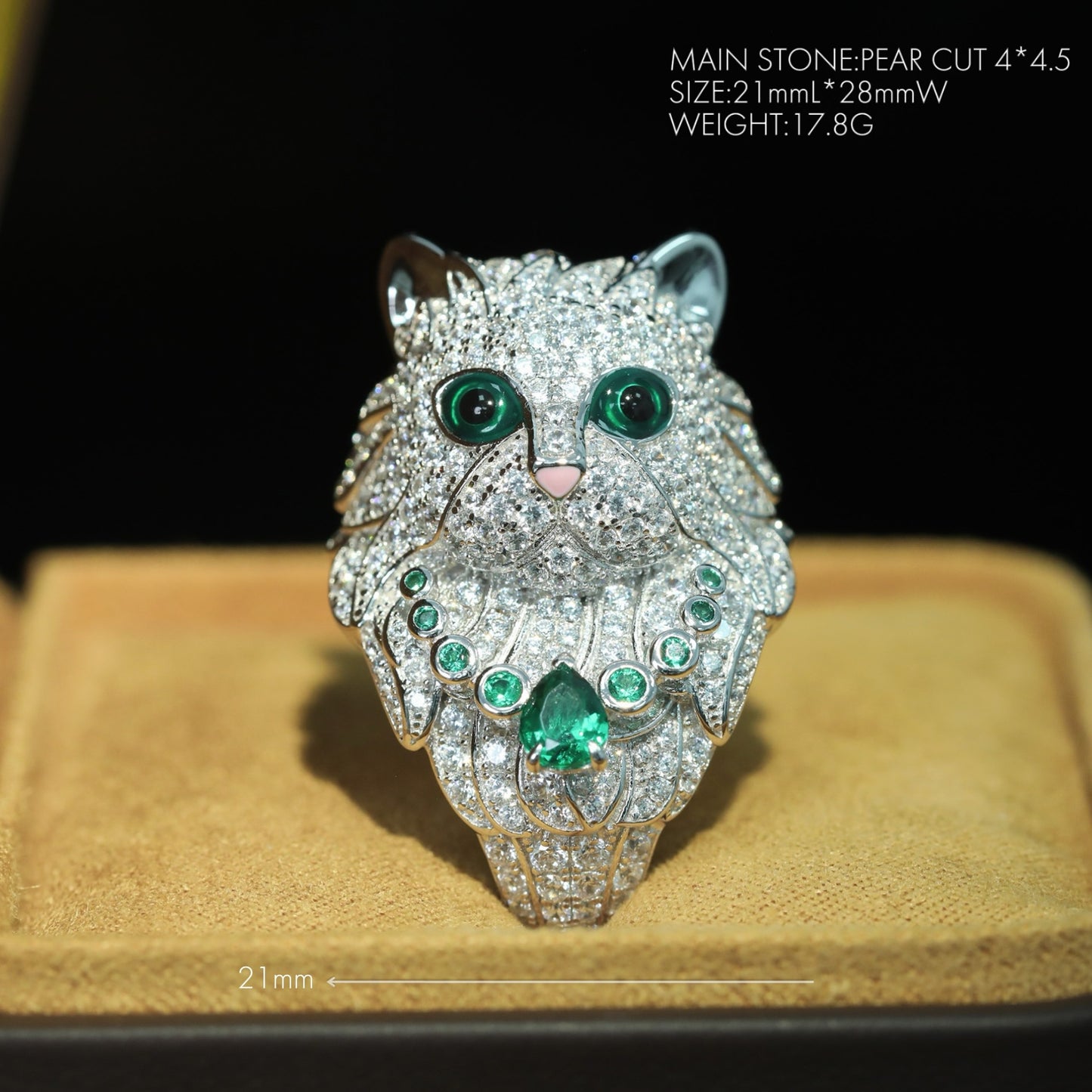 Shuffleboard Persian Cat High Carbon Diamond Ring