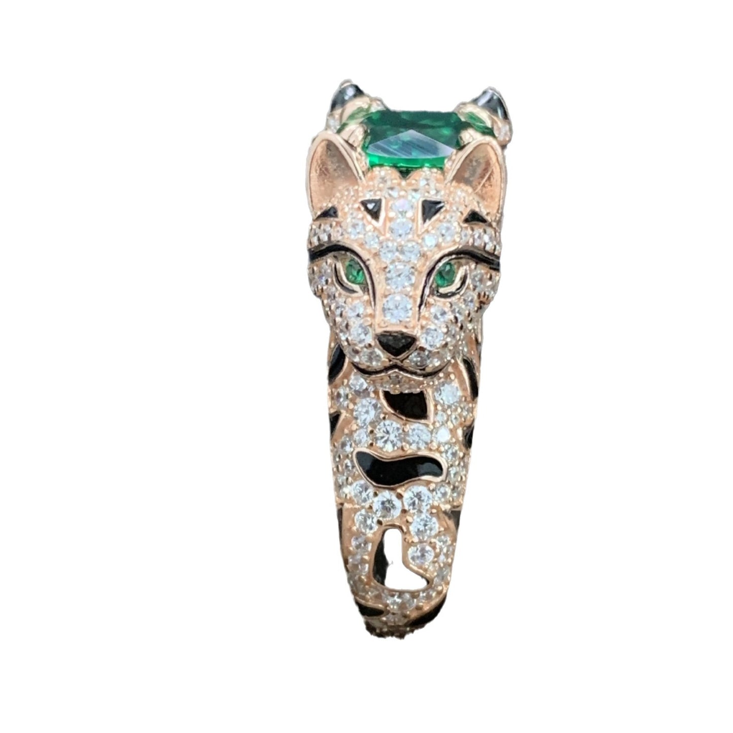 Green tourmaline two-headed leopard cat ring