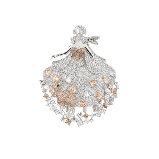 Dancing Girl Diamond Champagne Necklace Pendant Dual Purpose Brooch