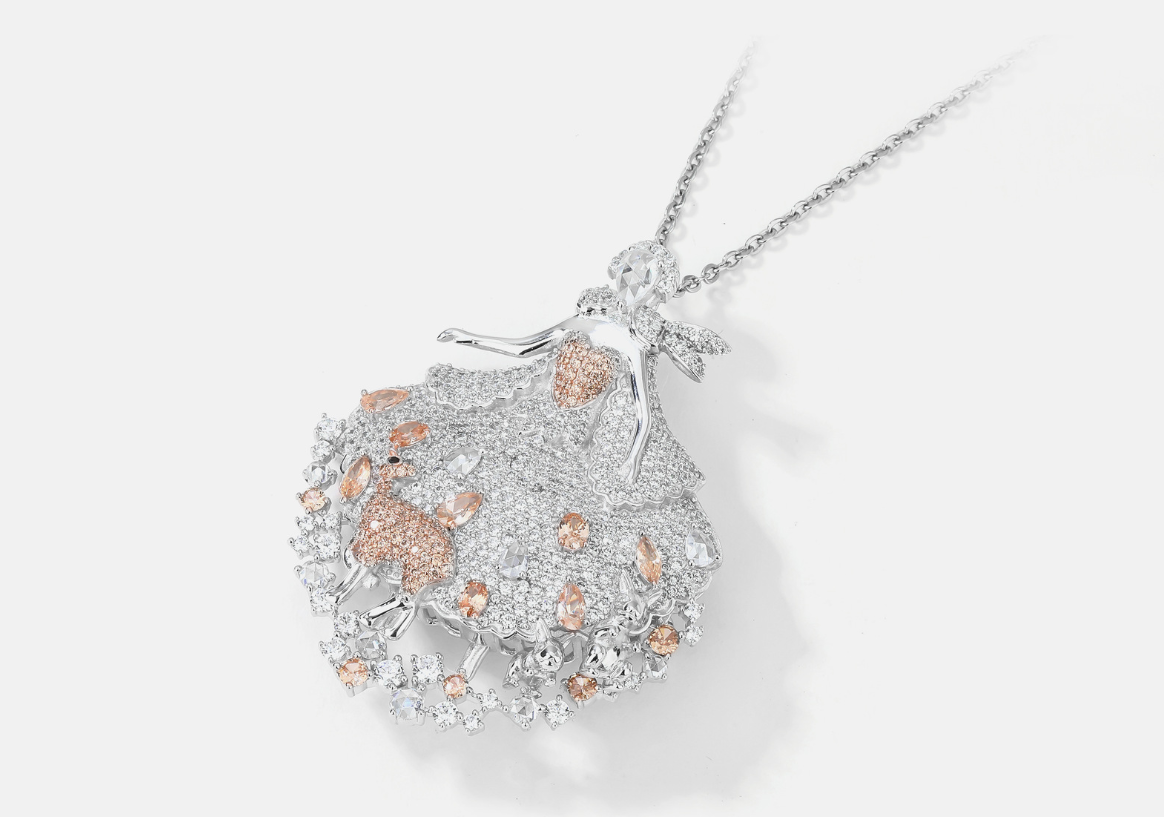 Dancing Girl Diamond Champagne Necklace Pendant Dual Purpose Brooch
