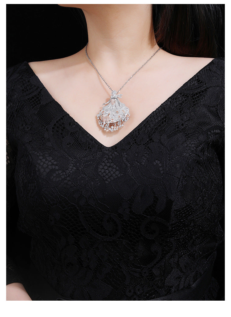 Dancing Girl Diamond Champagne Necklace Pendant Dual Purpose Brooch