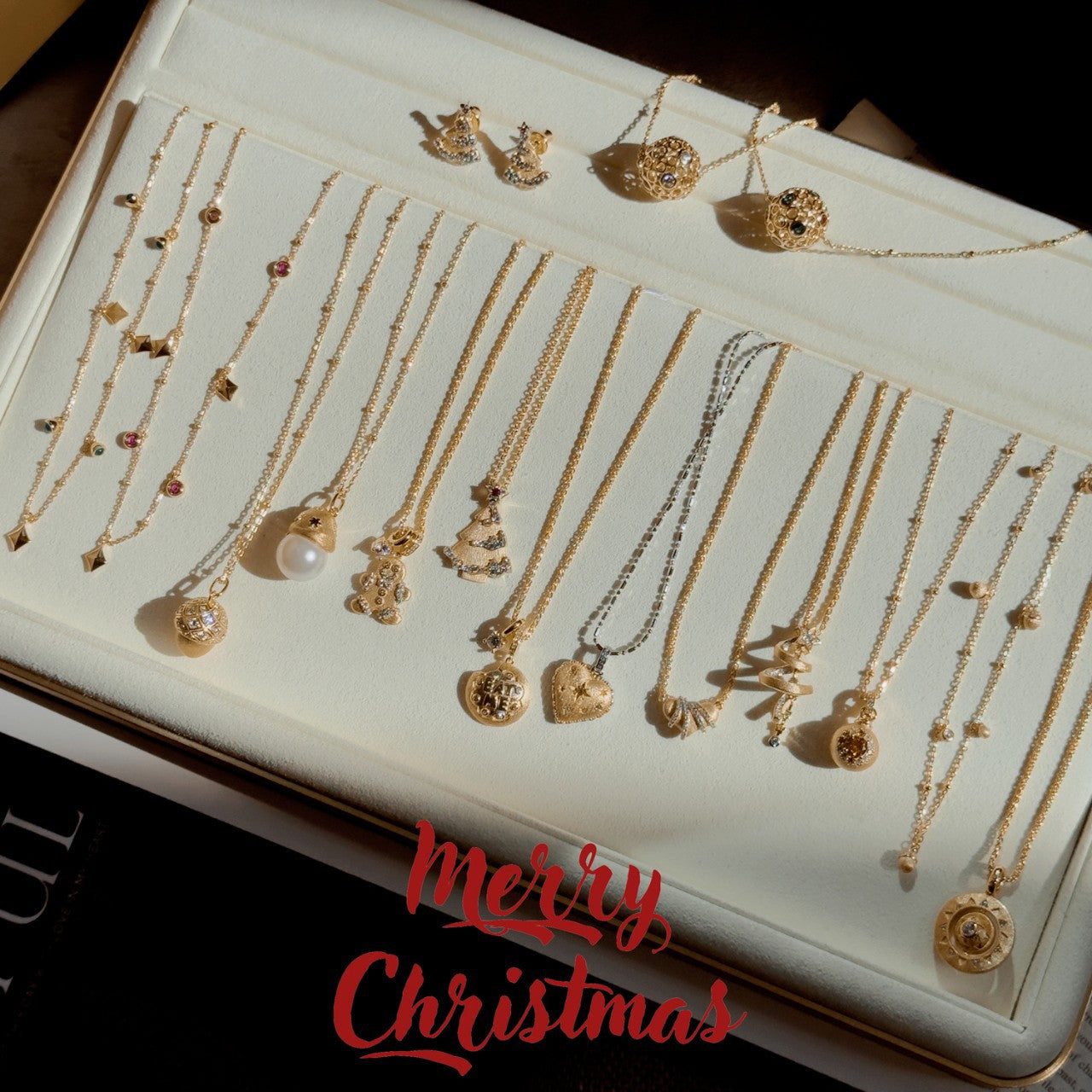 Gold Christmas Collection Charms Gingerbread Man Christmas Tree Candy Brushed Necklace