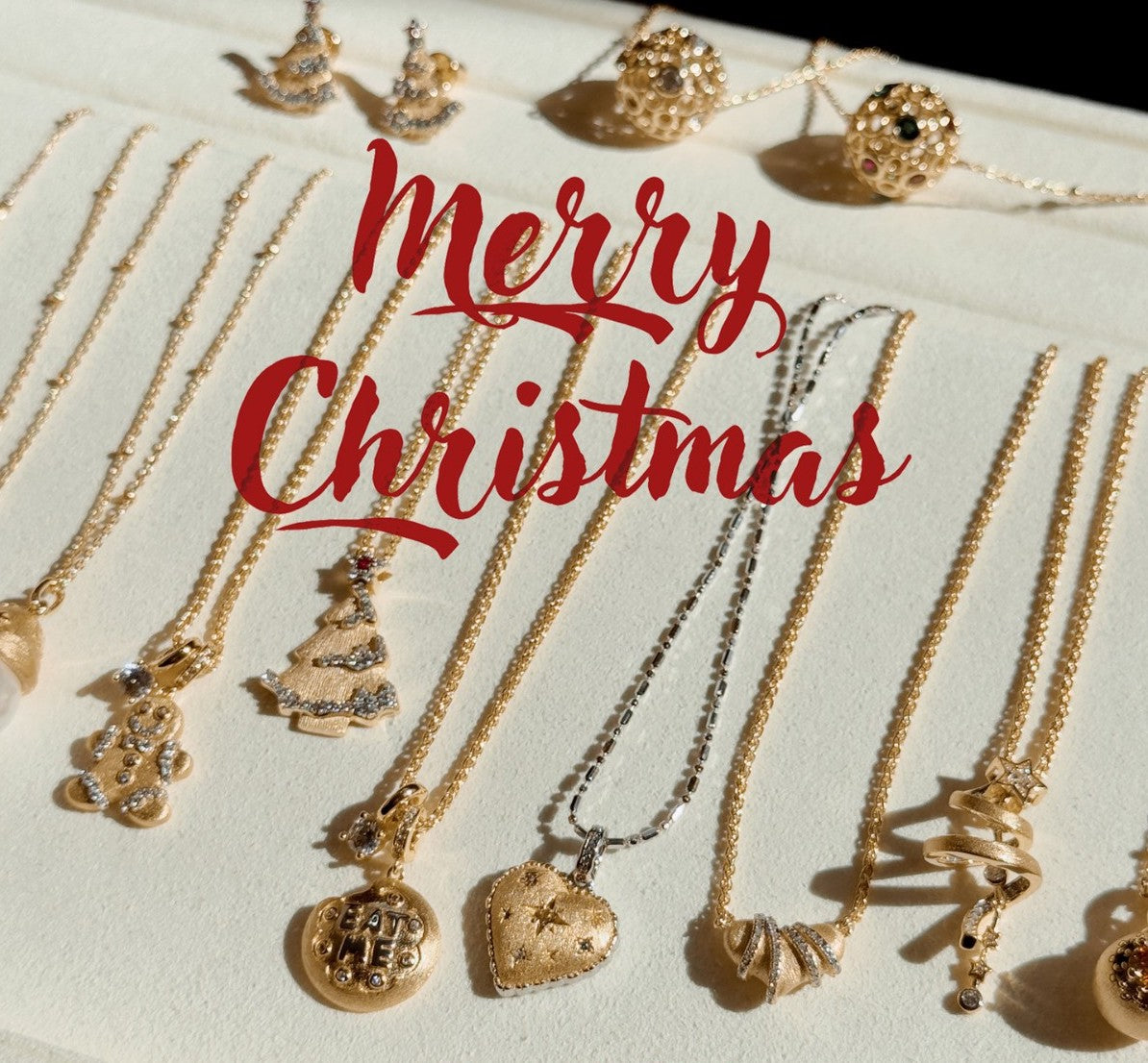 Gold Christmas Collection Charms Gingerbread Man Christmas Tree Candy Brushed Necklace