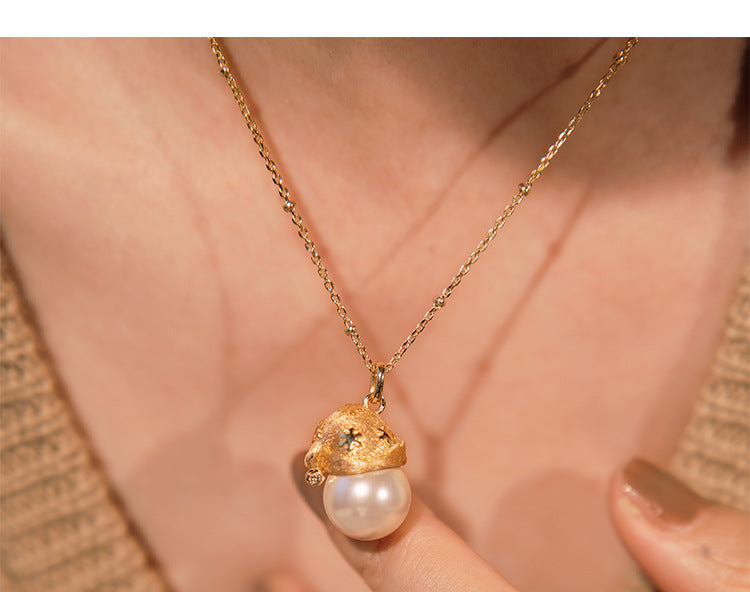 Christmas Hat Pearl Silver Plated Necklace