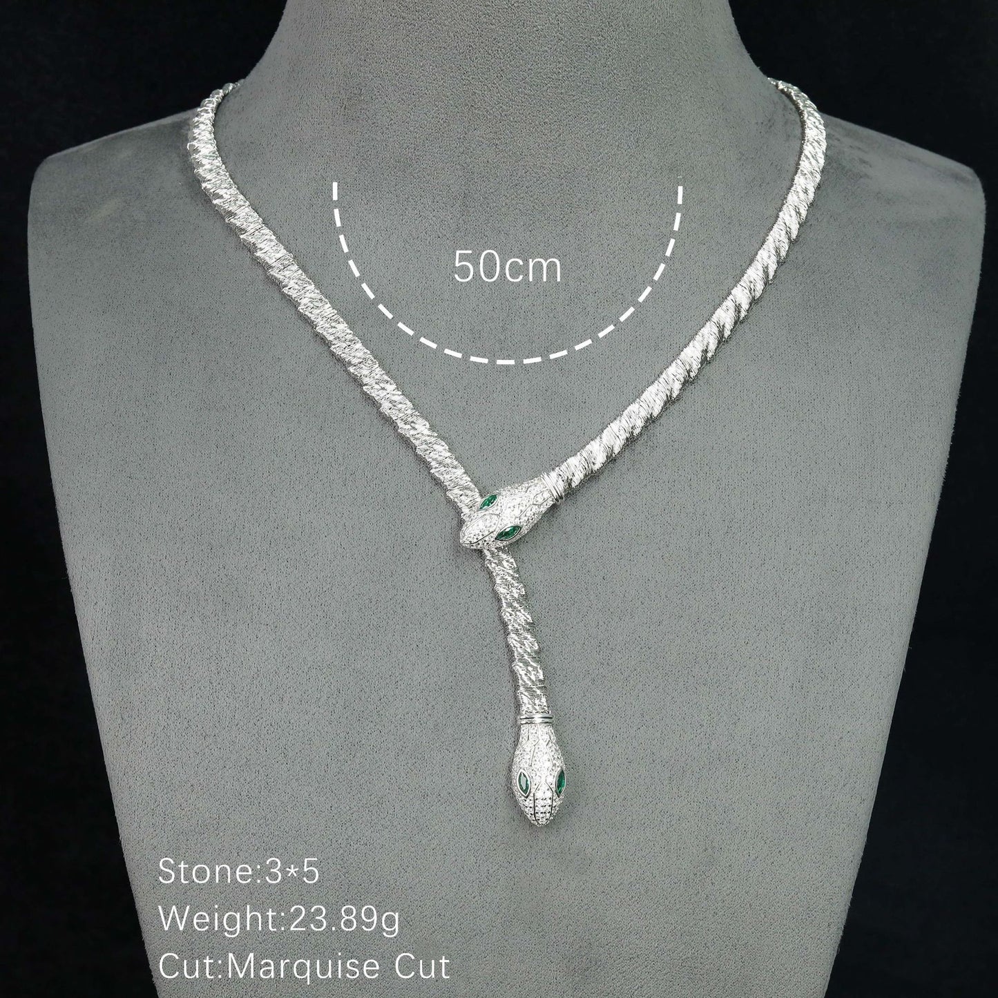 High Carbon Diamond Spirit Snake Muzo Green Silver and Gold Plated Collarbone Chain