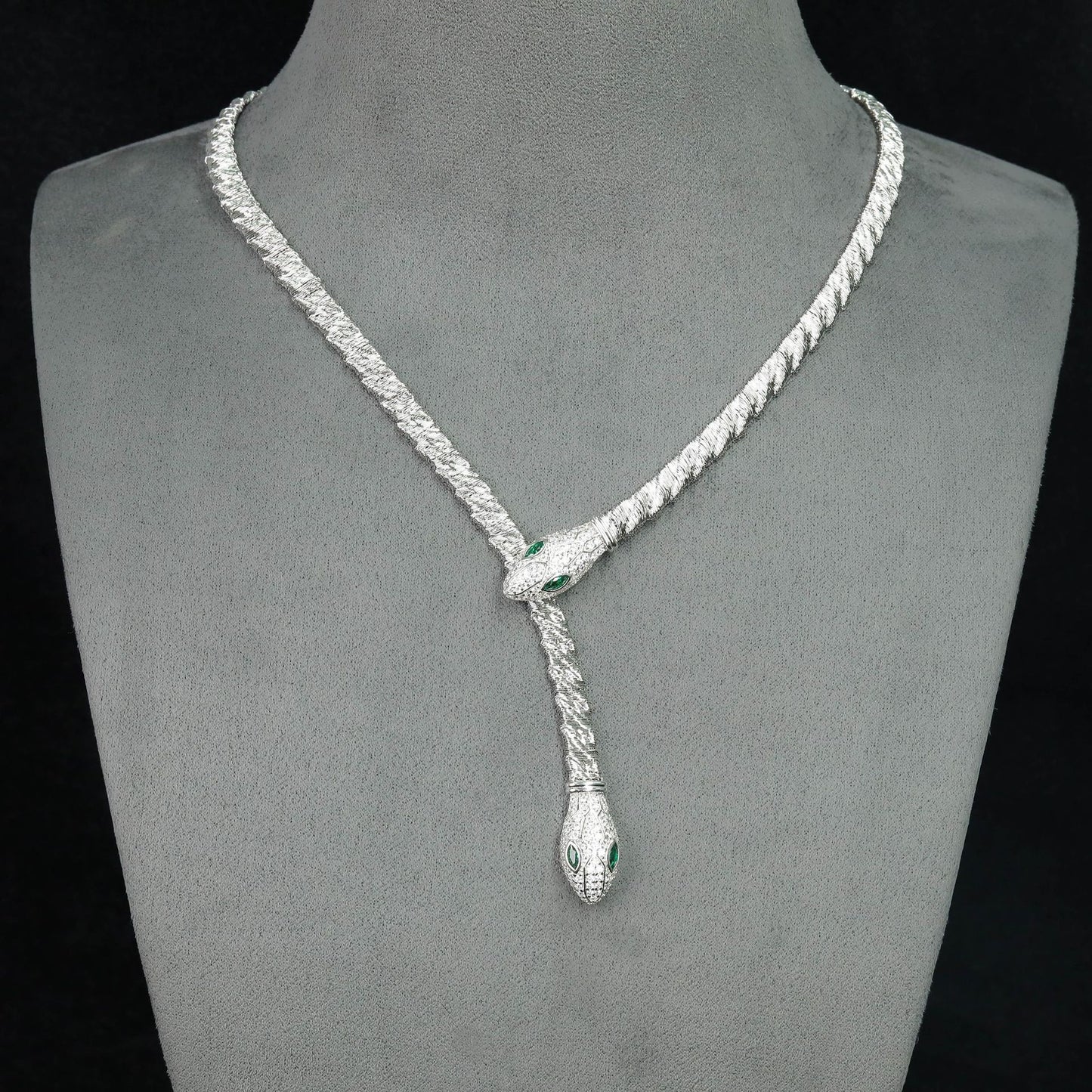 High Carbon Diamond Spirit Snake Muzo Green Silver and Gold Plated Collarbone Chain