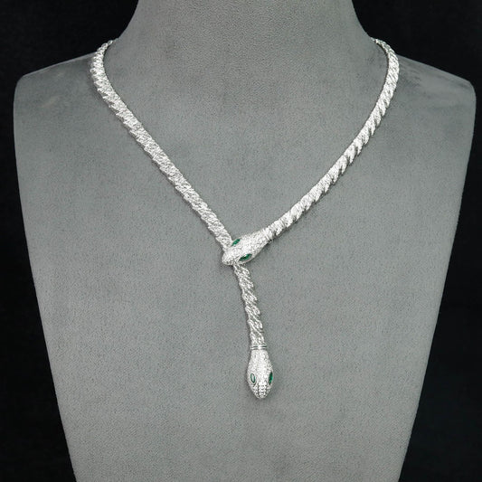 High Carbon Diamond Spirit Snake Muzo Green Silver and Gold Plated Collarbone Chain