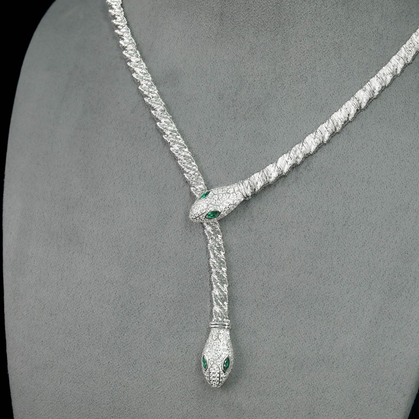 High Carbon Diamond Spirit Snake Muzo Green Silver and Gold Plated Collarbone Chain