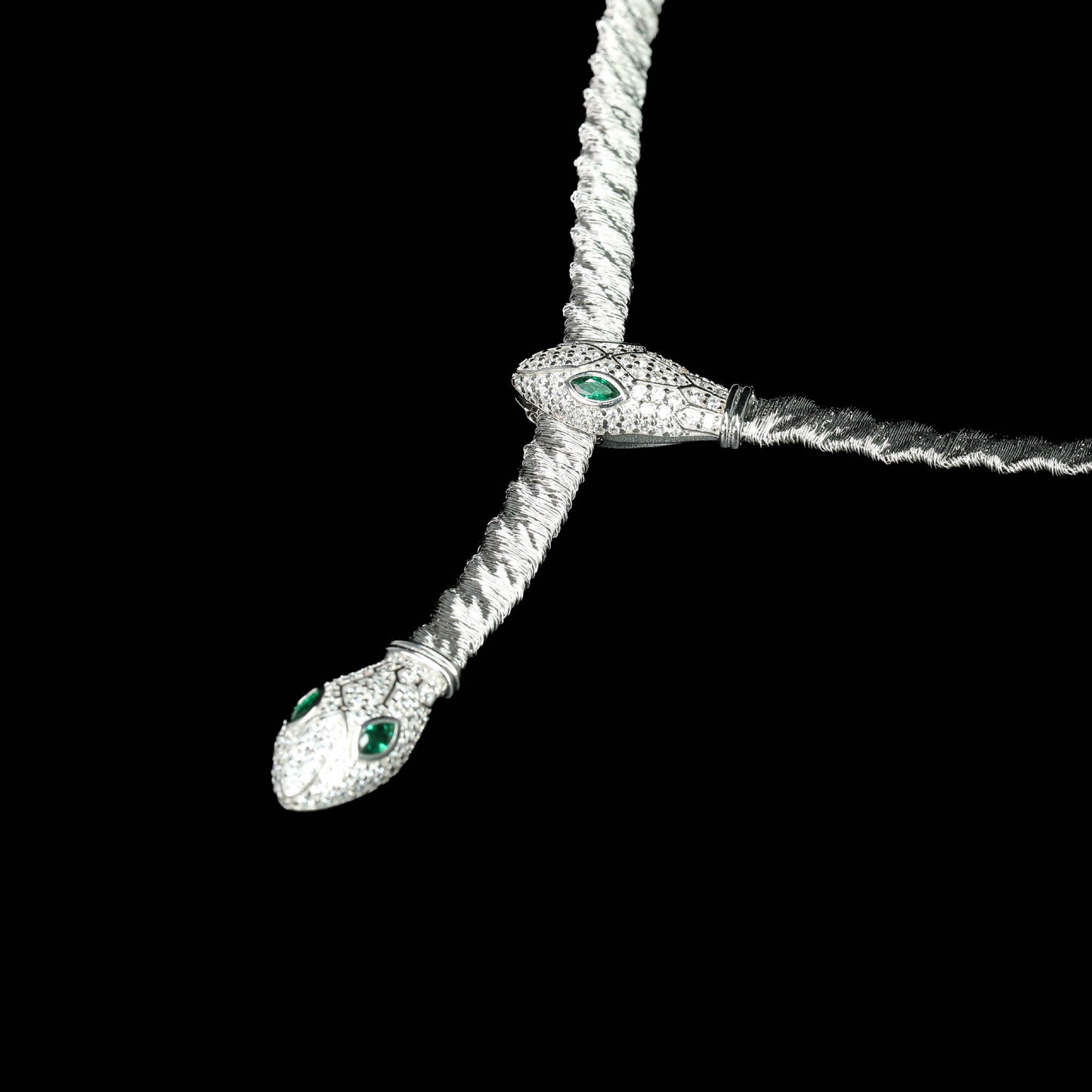 High Carbon Diamond Spirit Snake Muzo Green Silver and Gold Plated Collarbone Chain