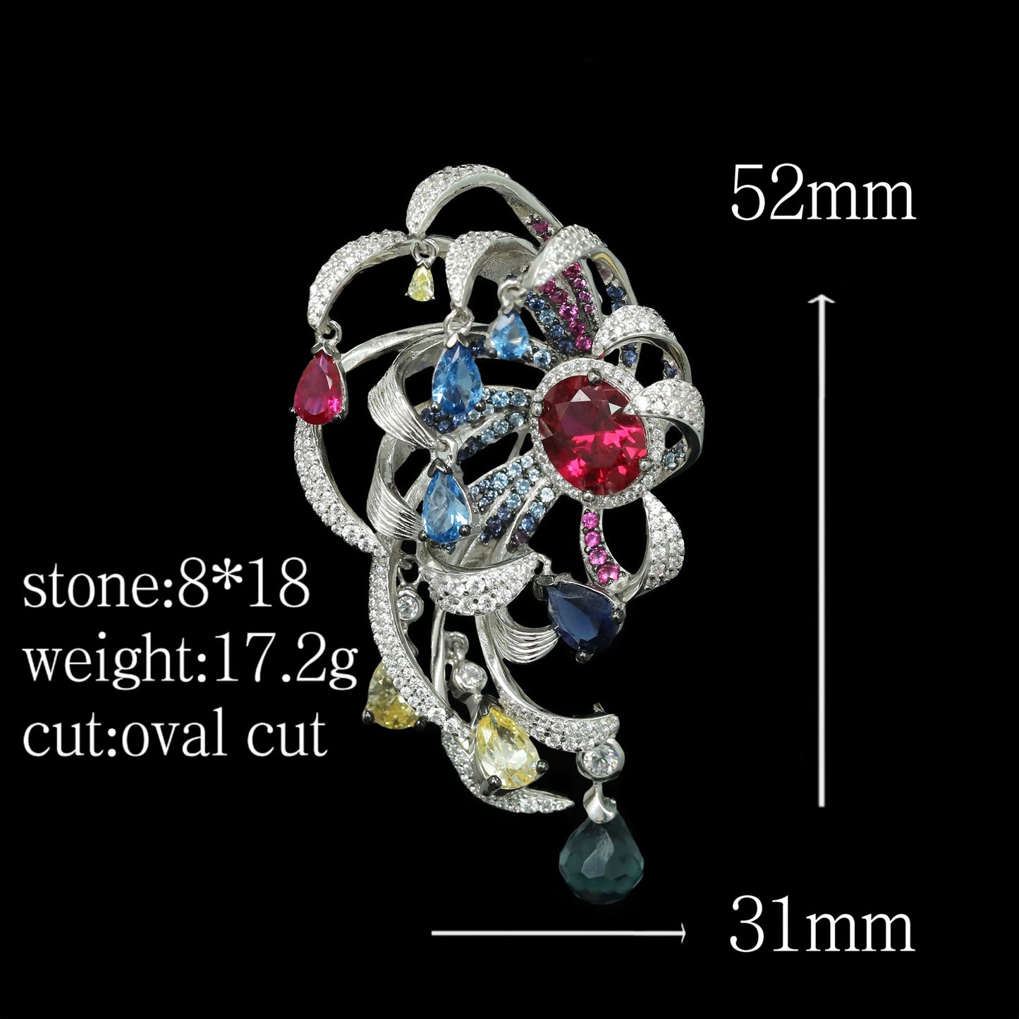 Dove's Blood Red Flower Chrysanthemum Banquet Silver Plated Diamond Brooch