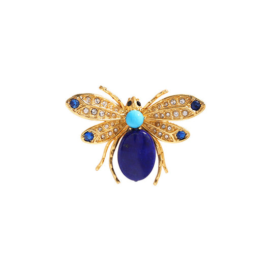 Bee Lapis Lazuli Brooch Gold with Diamonds Wings Corsage