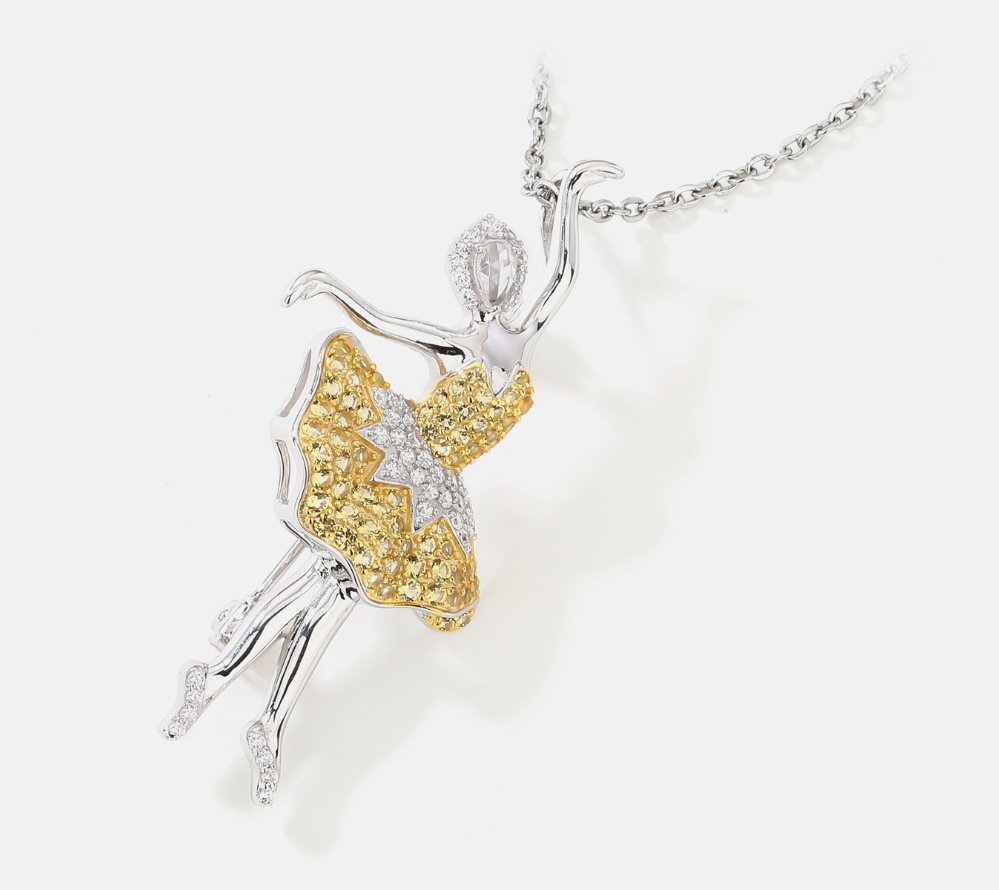 Dancing Girl Diamond Brooch Gold Necklace Pendant Dual Purpose Corsage