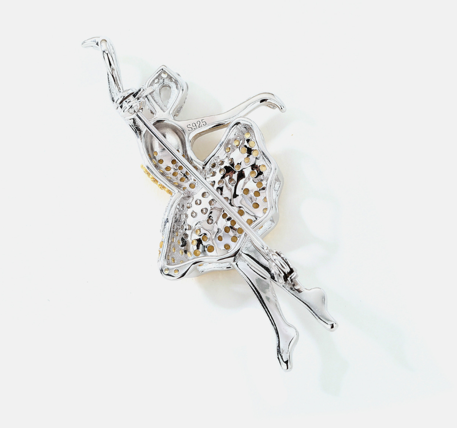 Dancing Girl Diamond Brooch Gold Necklace Pendant Dual Purpose Corsage