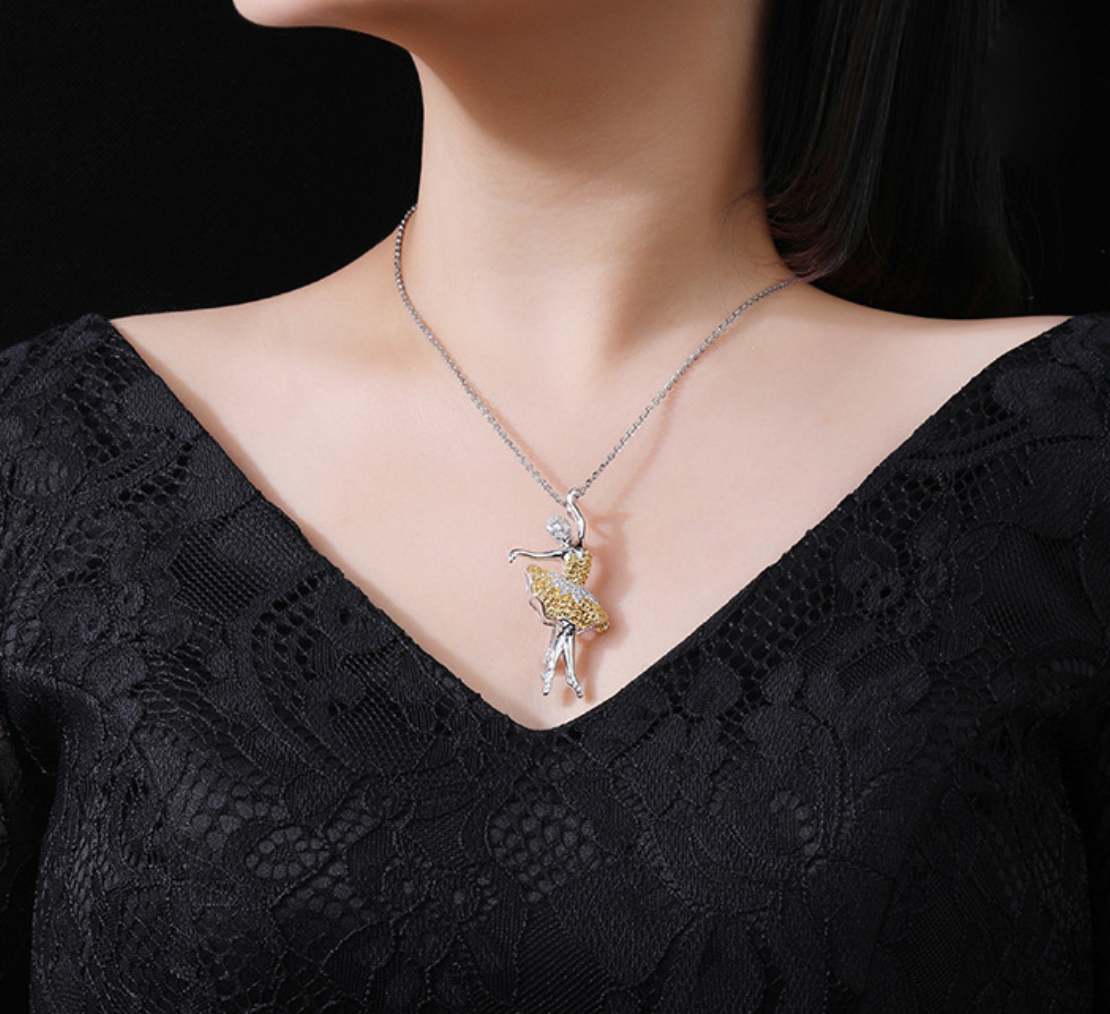 Dancing Girl Diamond Brooch Gold Necklace Pendant Dual Purpose Corsage
