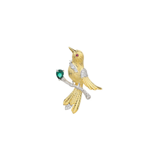 Gold Parrot Diamond Bird Brooch Emerald High Corsage