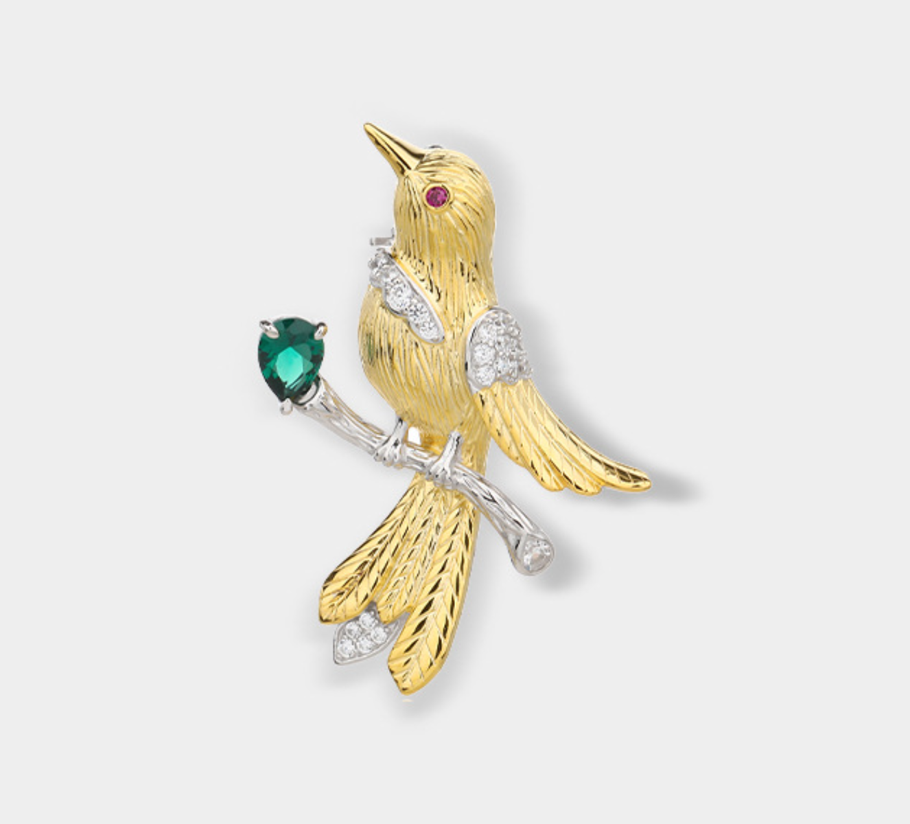 Gold Parrot Diamond Bird Brooch Emerald High Corsage