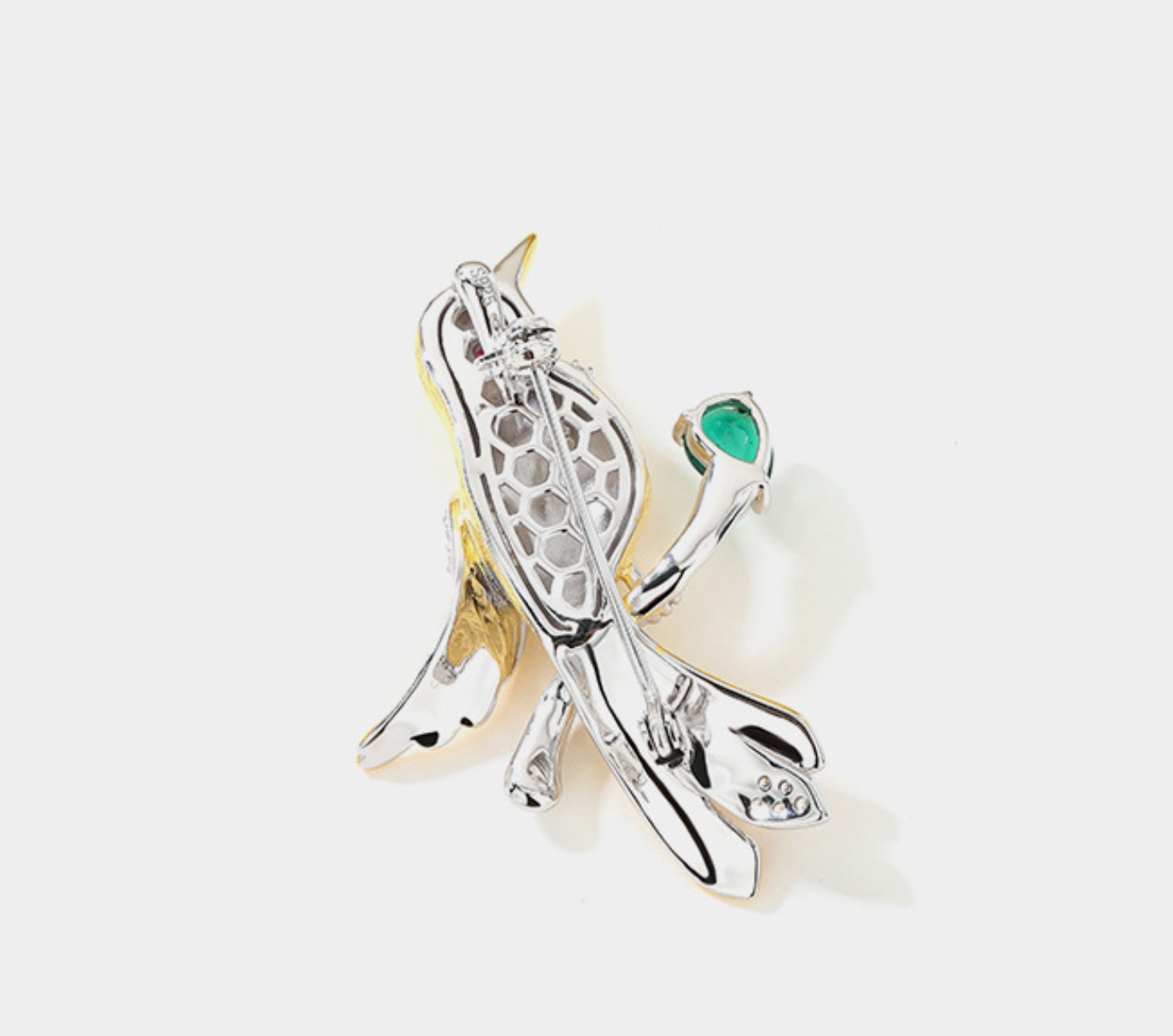 Gold Parrot Diamond Bird Brooch Emerald High Corsage