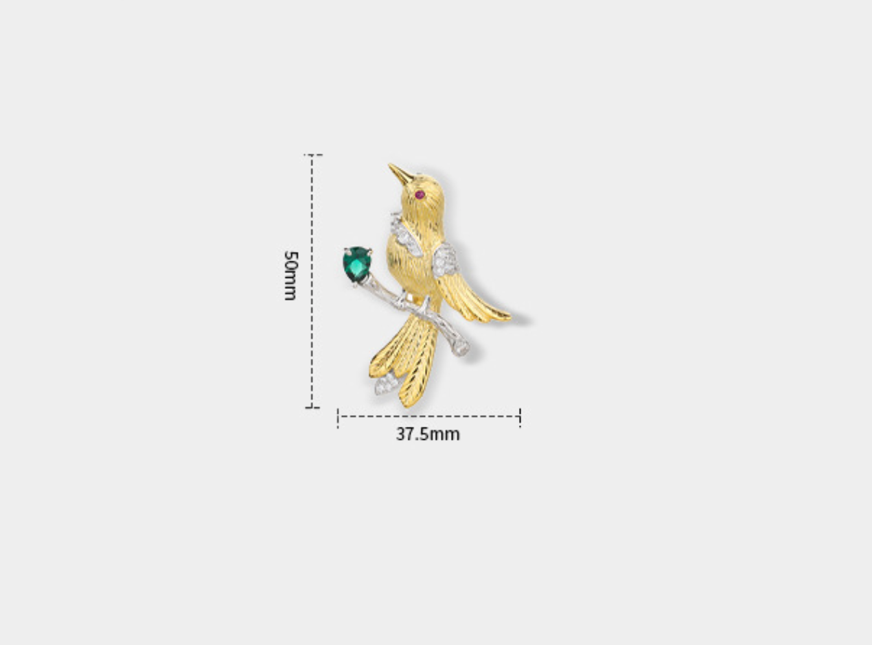 Gold Parrot Diamond Bird Brooch Emerald High Corsage