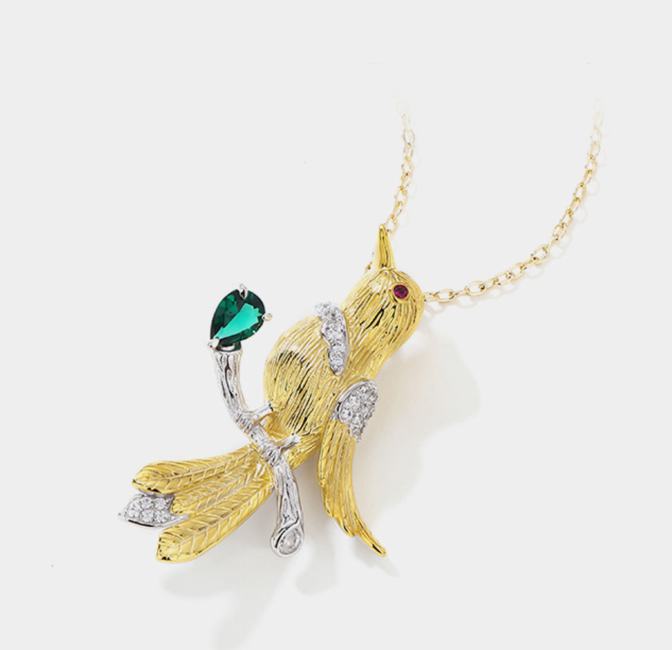 Gold Parrot Diamond Bird Brooch Emerald High Corsage