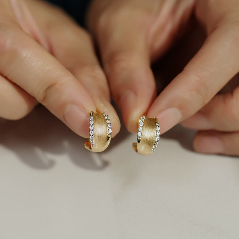 Gold and silver color clash design brushed earrings