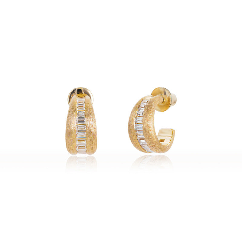Vintage Court Style Stud Earrings with Brushed Diamonds