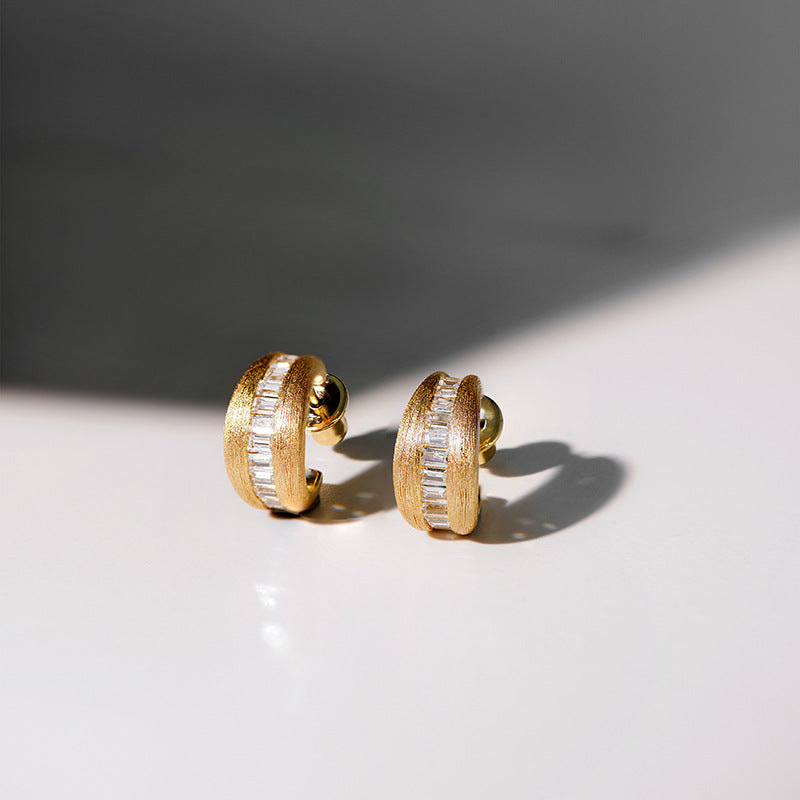 Vintage Court Style Stud Earrings with Brushed Diamonds
