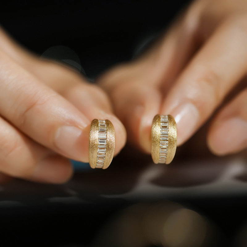 Vintage Court Style Stud Earrings with Brushed Diamonds