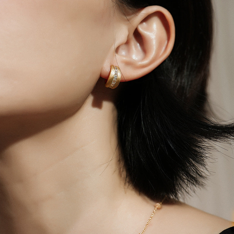 Vintage Court Style Stud Earrings with Brushed Diamonds